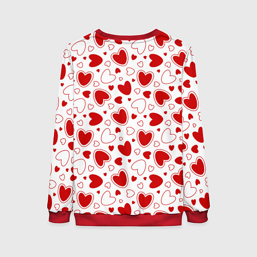 Женский свитшот Красные сердечки на белом фоне / 3D-Красный – фото 2