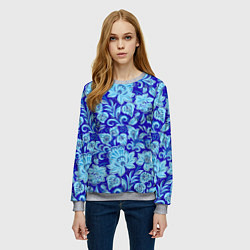 Свитшот женский Узоры гжель на темно синем фоне, цвет: 3D-меланж — фото 2