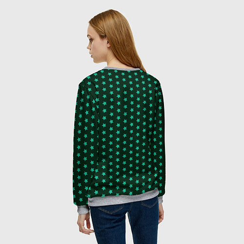 Женский свитшот Паттерн зеленые звездочки / 3D-Меланж – фото 4