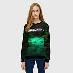 Свитшот женский Minecraft logo зеленый яркий мир, цвет: 3D-черный — фото 2