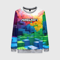 Свитшот женский Minecraft logo радужный мир, цвет: 3D-меланж
