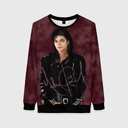 Свитшот женский Michael Jackson на бордовом фоне, цвет: 3D-черный