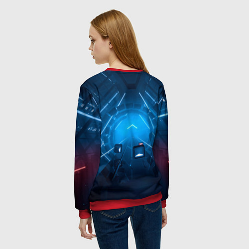 Женский свитшот Beat Saber кот музыкальный джедай / 3D-Красный – фото 4