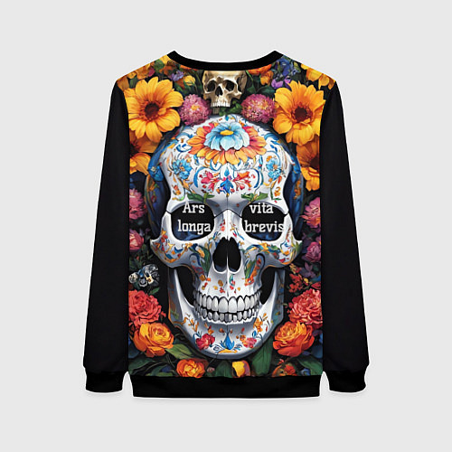 Женский свитшот Bright colors and a skull / 3D-Черный – фото 2