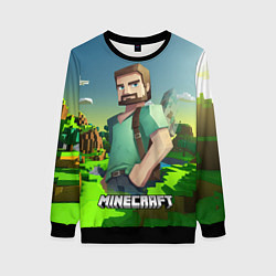 Свитшот женский Minecraft персонаж зеленый мир, цвет: 3D-черный