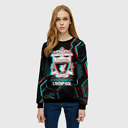 Свитшот женский Liverpool FC в стиле glitch на темном фоне, цвет: 3D-черный — фото 2