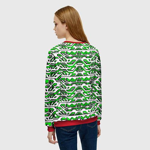Женский свитшот Техно броня зелёно-белая / 3D-Красный – фото 4