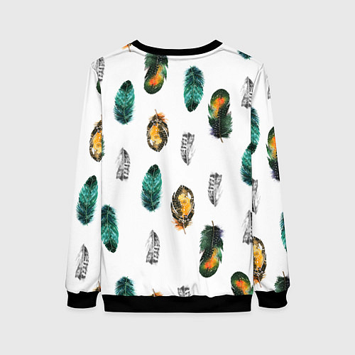 Женский свитшот Перья на белом фоне / 3D-Черный – фото 2