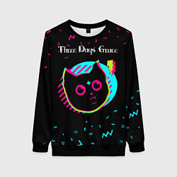 Свитшот женский Three Days Grace - rock star cat, цвет: 3D-черный