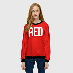 Свитшот женский Клубнично-красный со словом red, цвет: 3D-черный — фото 2
