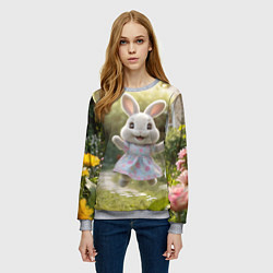 Свитшот женский Забавный белый кролик в платье, цвет: 3D-меланж — фото 2