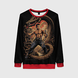 Свитшот женский Боец Муай-тай и огромный дракон, цвет: 3D-красный