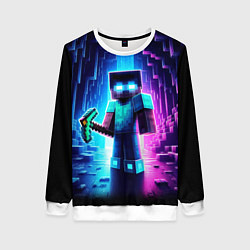 Свитшот женский Minecraft - neon character ai art, цвет: 3D-белый