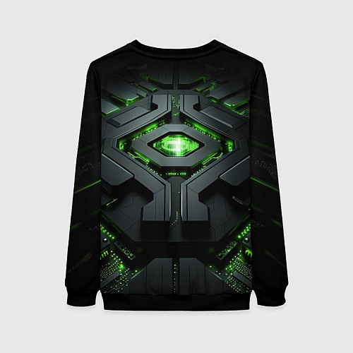 Женский свитшот Объемная абстрактная яркая зеленая фигура на черно / 3D-Черный – фото 2