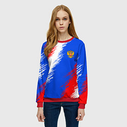 Свитшот женский Триколор штрихи с гербор РФ, цвет: 3D-красный — фото 2