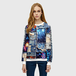 Свитшот женский Звездный небосвод - пэчворк, цвет: 3D-белый — фото 2