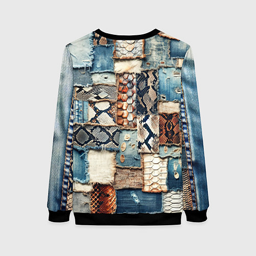Женский свитшот Змеиная кожа - пэчворк / 3D-Черный – фото 2