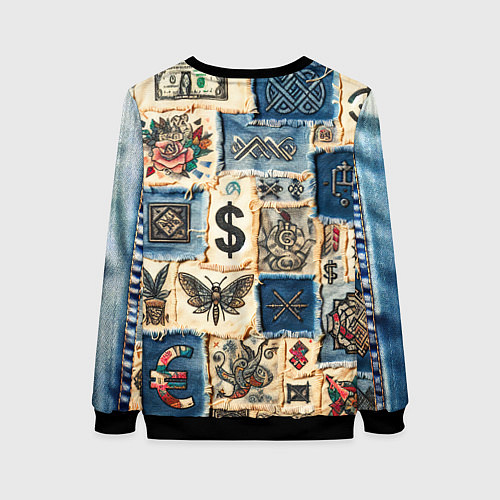 Женский свитшот Баксы и девушки на дениме - пэчворк / 3D-Черный – фото 2