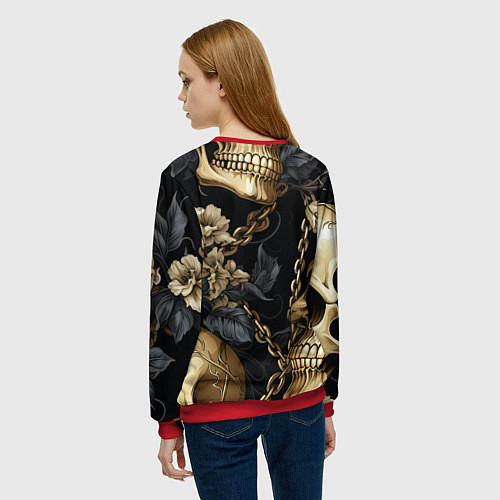 Женский свитшот Золотые черепа с цепями / 3D-Красный – фото 4