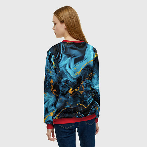 Женский свитшот Синяя абстракция с золотым напылением / 3D-Красный – фото 4