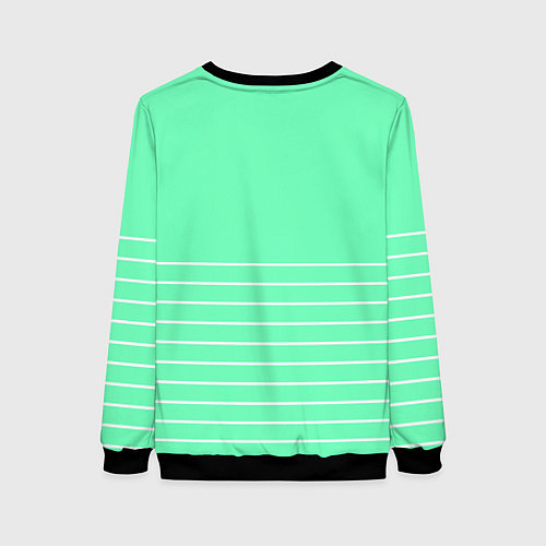 Женский свитшот Аквамарин с белыми тонкими полосами / 3D-Черный – фото 2