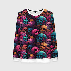 Свитшот женский Поле яркий черепов и цветов, цвет: 3D-белый
