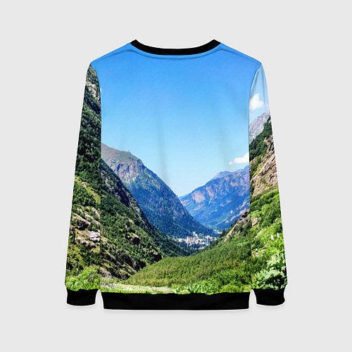 Женский свитшот Домбай в цветах флага России / 3D-Черный – фото 2