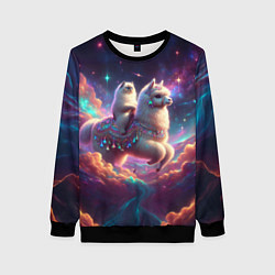 Свитшот женский Космос и кот едет верхом на альпаке, цвет: 3D-черный