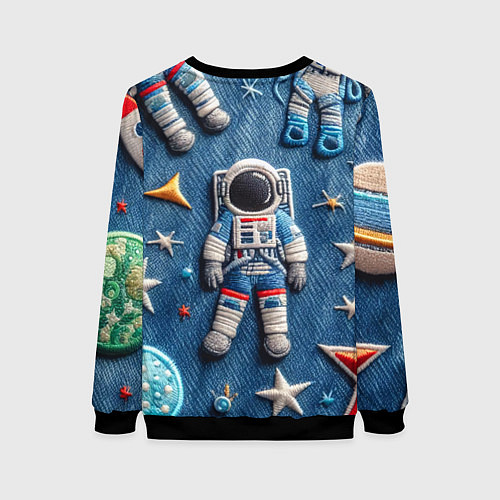 Женский свитшот Космонавт - вышивка по джинсе нейросеть / 3D-Черный – фото 2