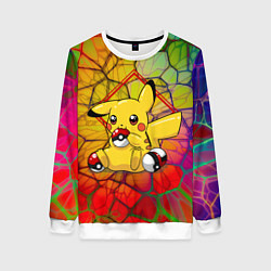 Свитшот женский Pikachu pokeballs, цвет: 3D-белый