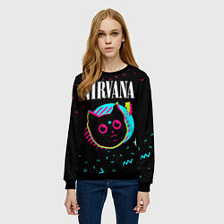 Свитшот женский Nirvana - rock star cat, цвет: 3D-черный — фото 2