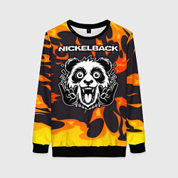 Свитшот женский Nickelback рок панда и огонь, цвет: 3D-черный