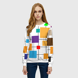 Свитшот женский Разноцветные квадраты паттерны, цвет: 3D-белый — фото 2