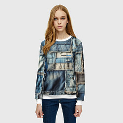 Свитшот женский Patchwork denim - vogue, цвет: 3D-белый — фото 2