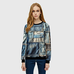 Свитшот женский Patchwork denim - vogue, цвет: 3D-черный — фото 2