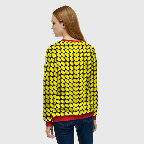 Женский свитшот Жёлтые лепестки шестиугольники / 3D-Красный – фото 4