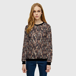 Свитшот женский Светло-коричневый паттерн полосочки, цвет: 3D-черный — фото 2