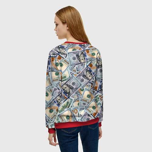 Женский свитшот Банкноты сто долларов / 3D-Красный – фото 4
