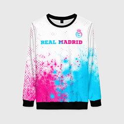 Свитшот женский Real Madrid neon gradient style посередине, цвет: 3D-черный