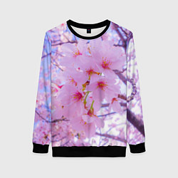 Свитшот женский Цветущая сакура на голубом фоне, цвет: 3D-черный