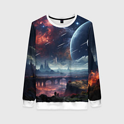 Свитшот женский Фантастическая планета внутри космоса, цвет: 3D-белый