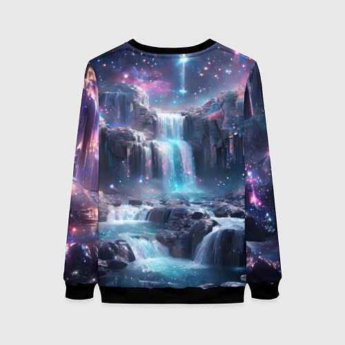 Женский свитшот Волшебный ночной водопад / 3D-Черный – фото 2