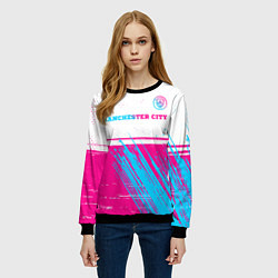 Свитшот женский Manchester City neon gradient style посередине, цвет: 3D-черный — фото 2