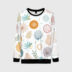 Свитшот женский Листья и узоры, цвет: 3D-черный