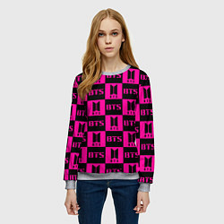 Свитшот женский BTS pattern pink logo, цвет: 3D-меланж — фото 2