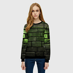 Свитшот женский Зеленые неоновые кирпичи, цвет: 3D-черный — фото 2