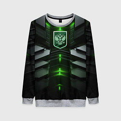 Свитшот женский Герб России и яркий зеленый неон, цвет: 3D-меланж
