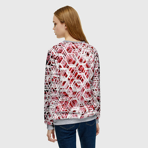 Женский свитшот Хаотичный гексагональный каркас в красном тумане / 3D-Меланж – фото 4