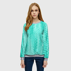 Свитшот женский Светлый бирюзовый абстрактный полосочки, цвет: 3D-меланж — фото 2