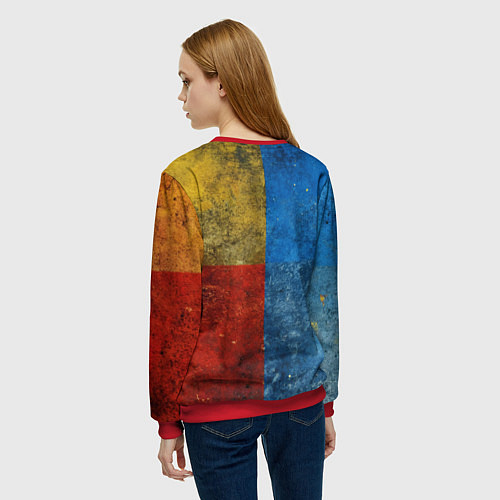Женский свитшот Звезда на синем желтом красном фоне / 3D-Красный – фото 4